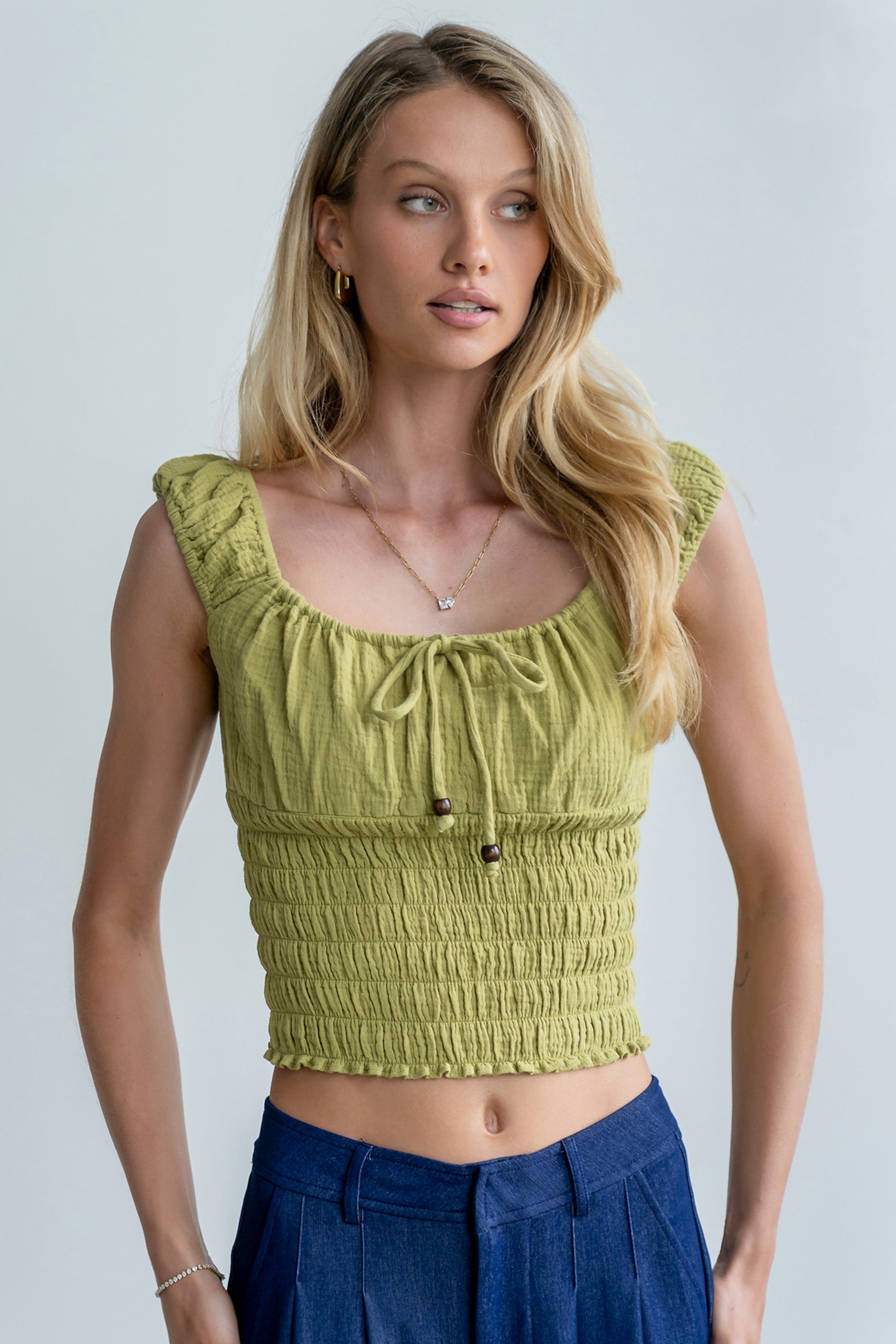 Morgan Smocked Top in Green