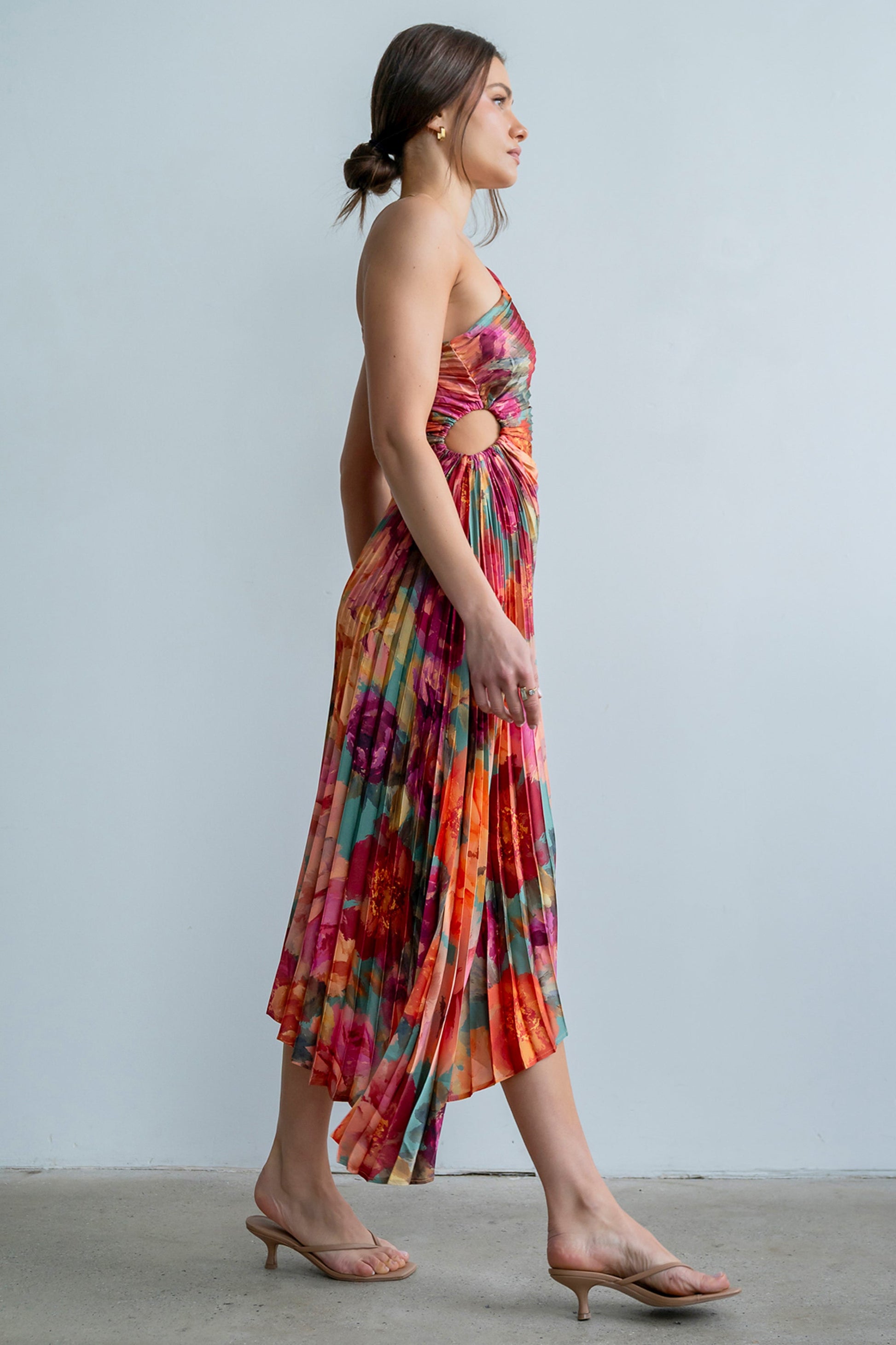 Asymmetrical Pleated Maxi Dress in Multi