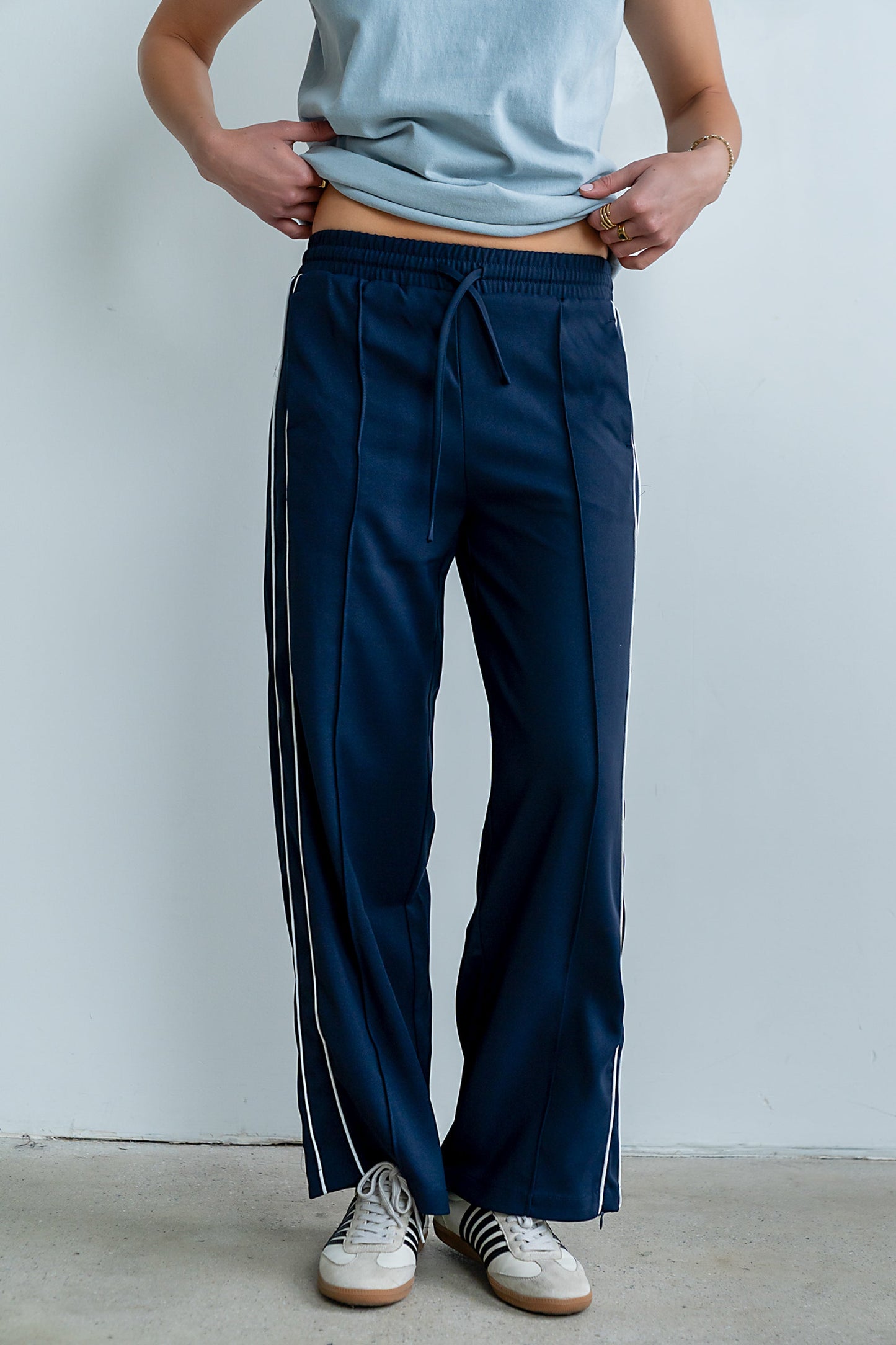 Emily Striped Wide Leg Pants in Navy