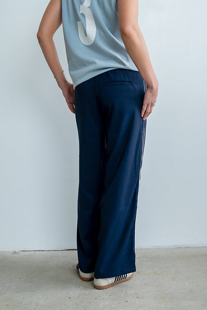 Emily Striped Wide Leg Pants in Navy