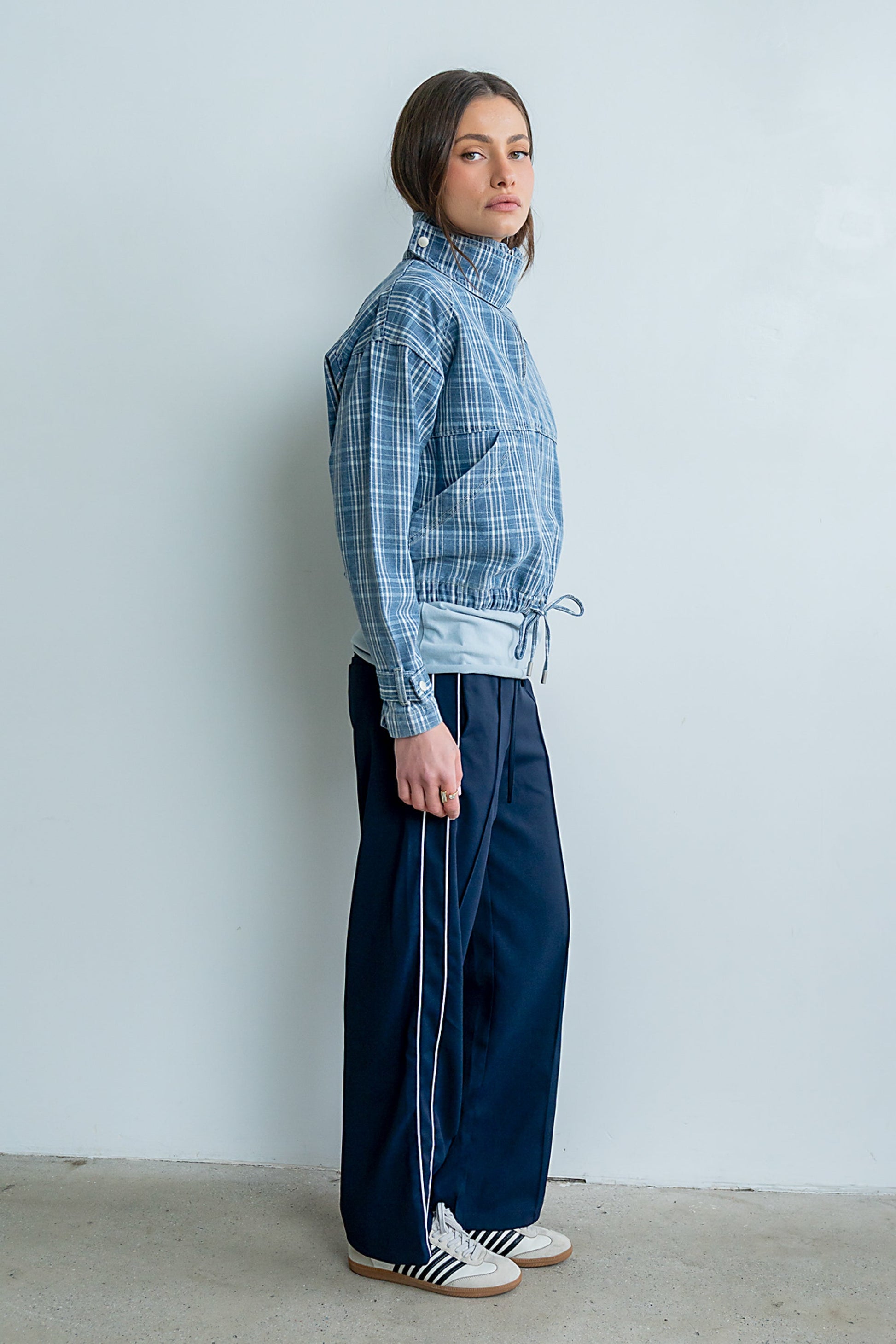 Regina Denim Jacket in Plaid Denim