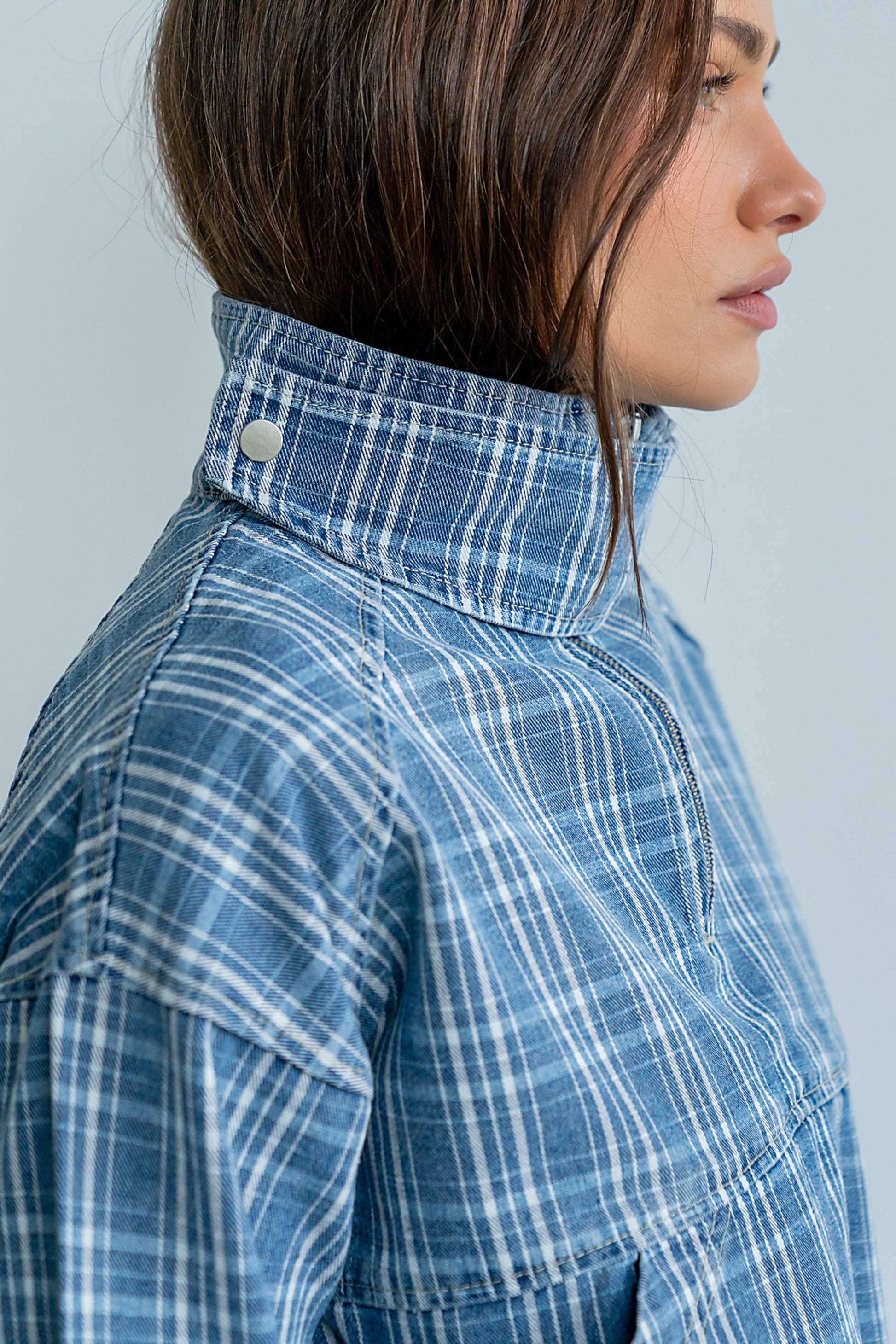 Regina Denim Jacket in Plaid Denim