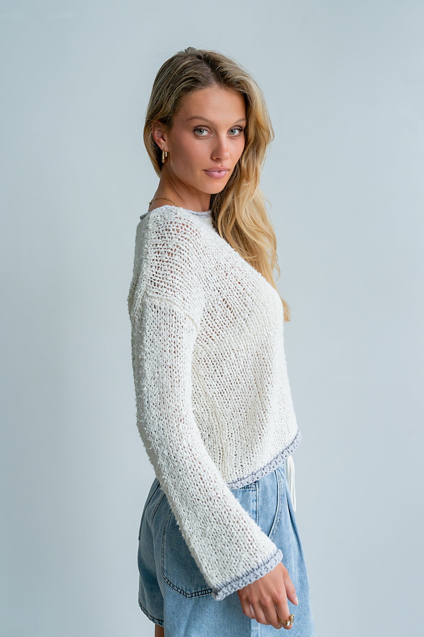 Ariel Contrast Sweater in Ivory