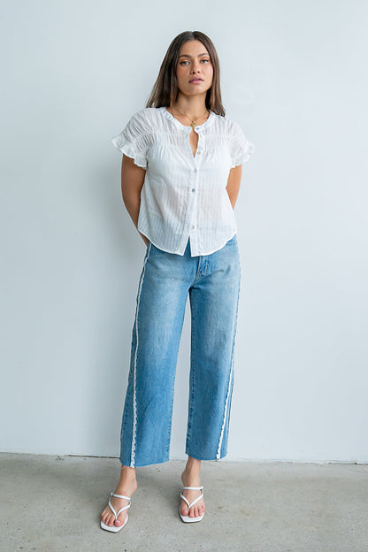 Adeline Lace Trim Barrel Jeans