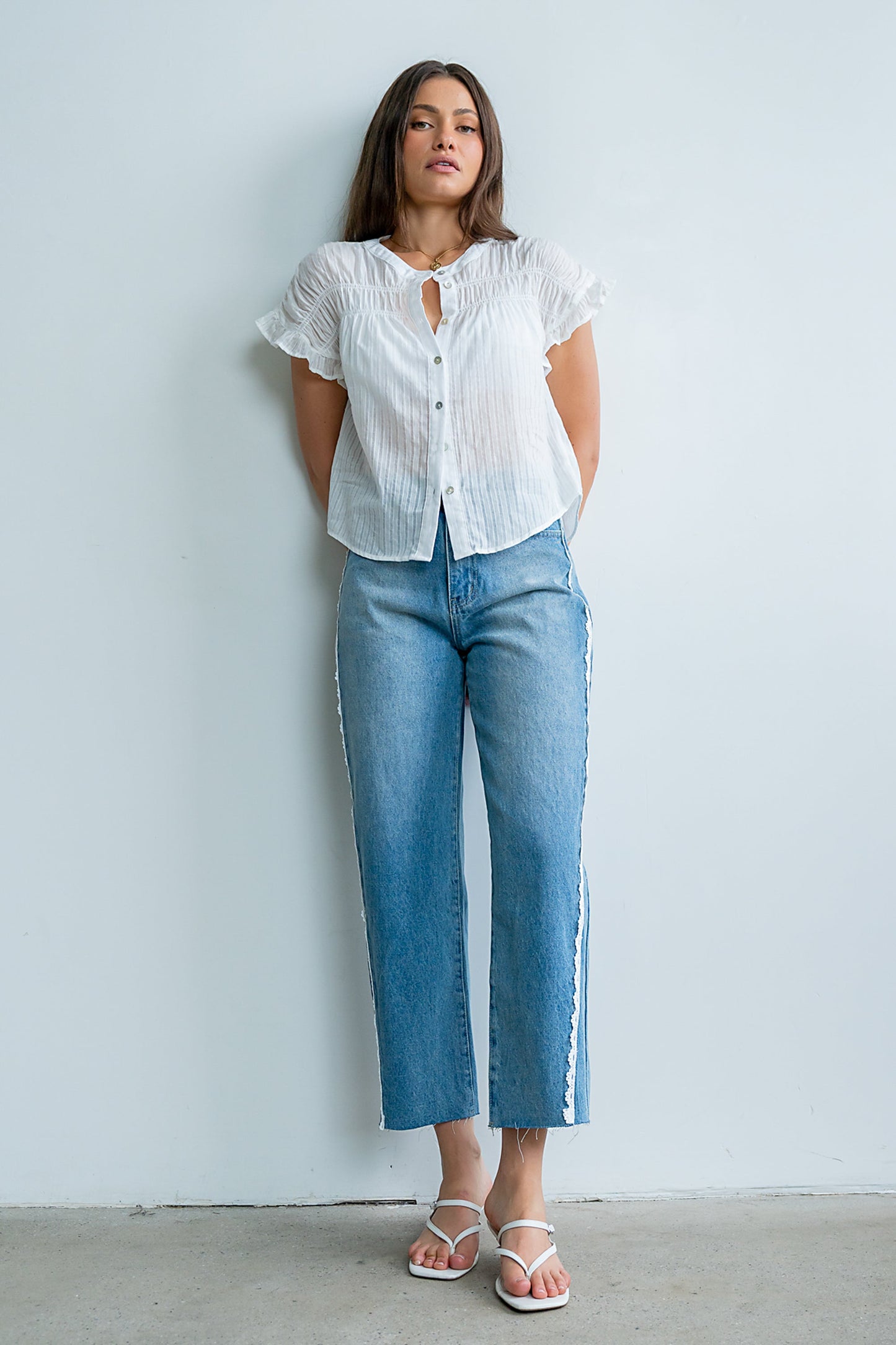 Adeline Lace Trim Barrel Jeans