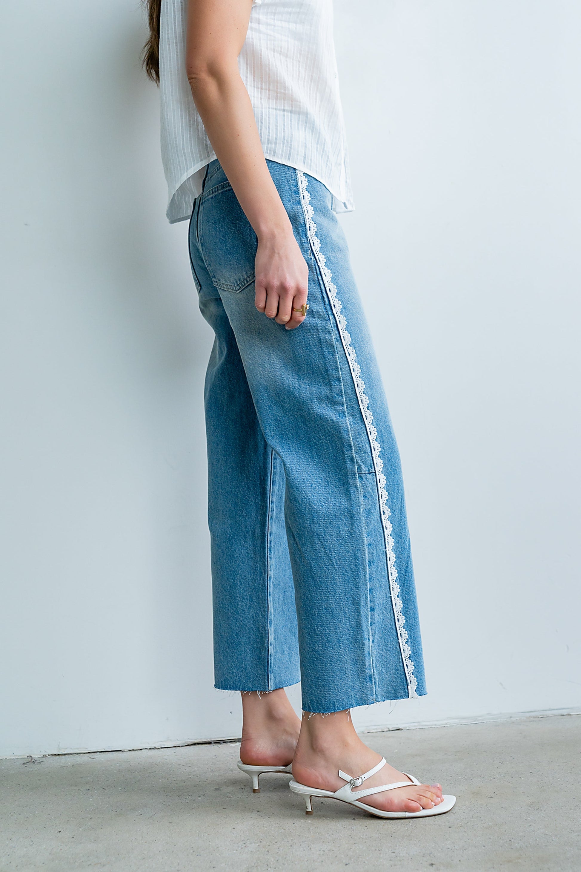 Adeline Lace Trim Barrel Jeans