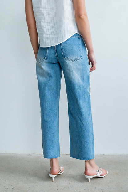 Adeline Lace Trim Barrel Jeans