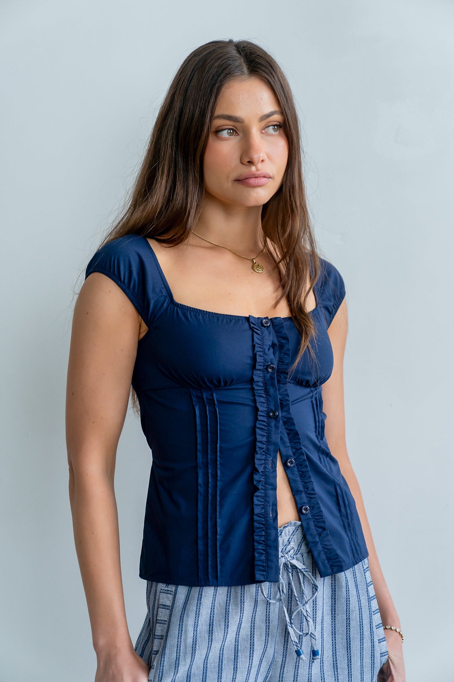 Paloma Pleated Blouse in Navy