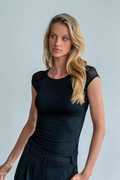 Brandy Mesh Top in Black