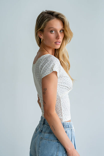 Liliana Floral Tee in Beige