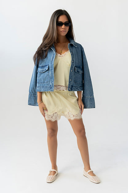 Bricelyn Lace Trim Satin Shorts