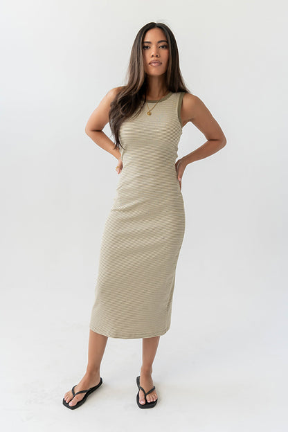Kamber Striped Midi Tank Dress in Green