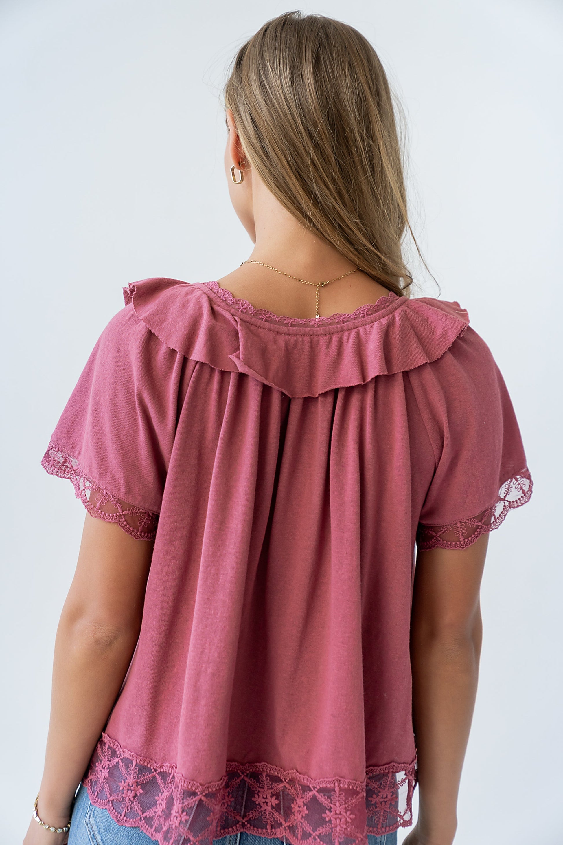 Lilian Lace Trim Top in Berry