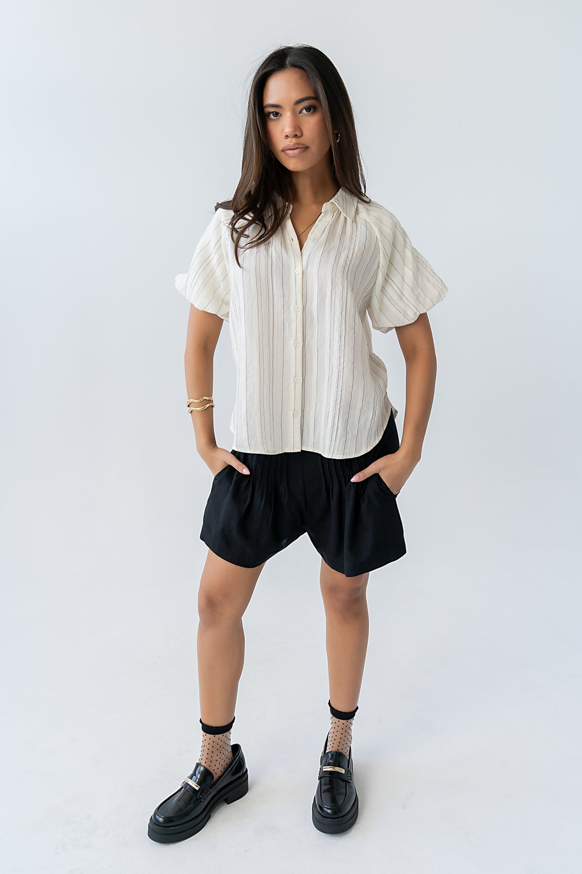 London Striped Button Up in Cream
