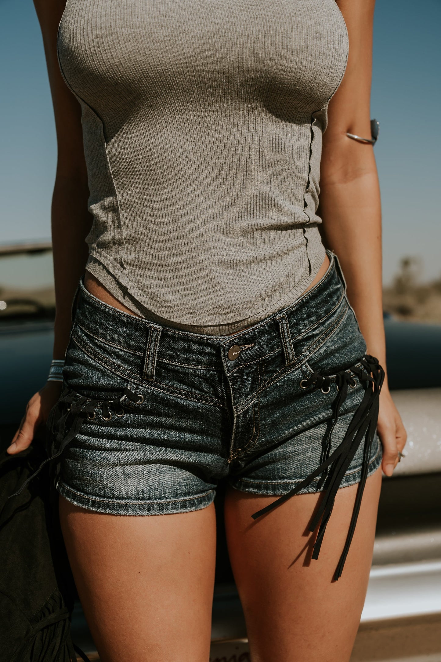 Leia Fringe Micro Shorts in Medium Wash