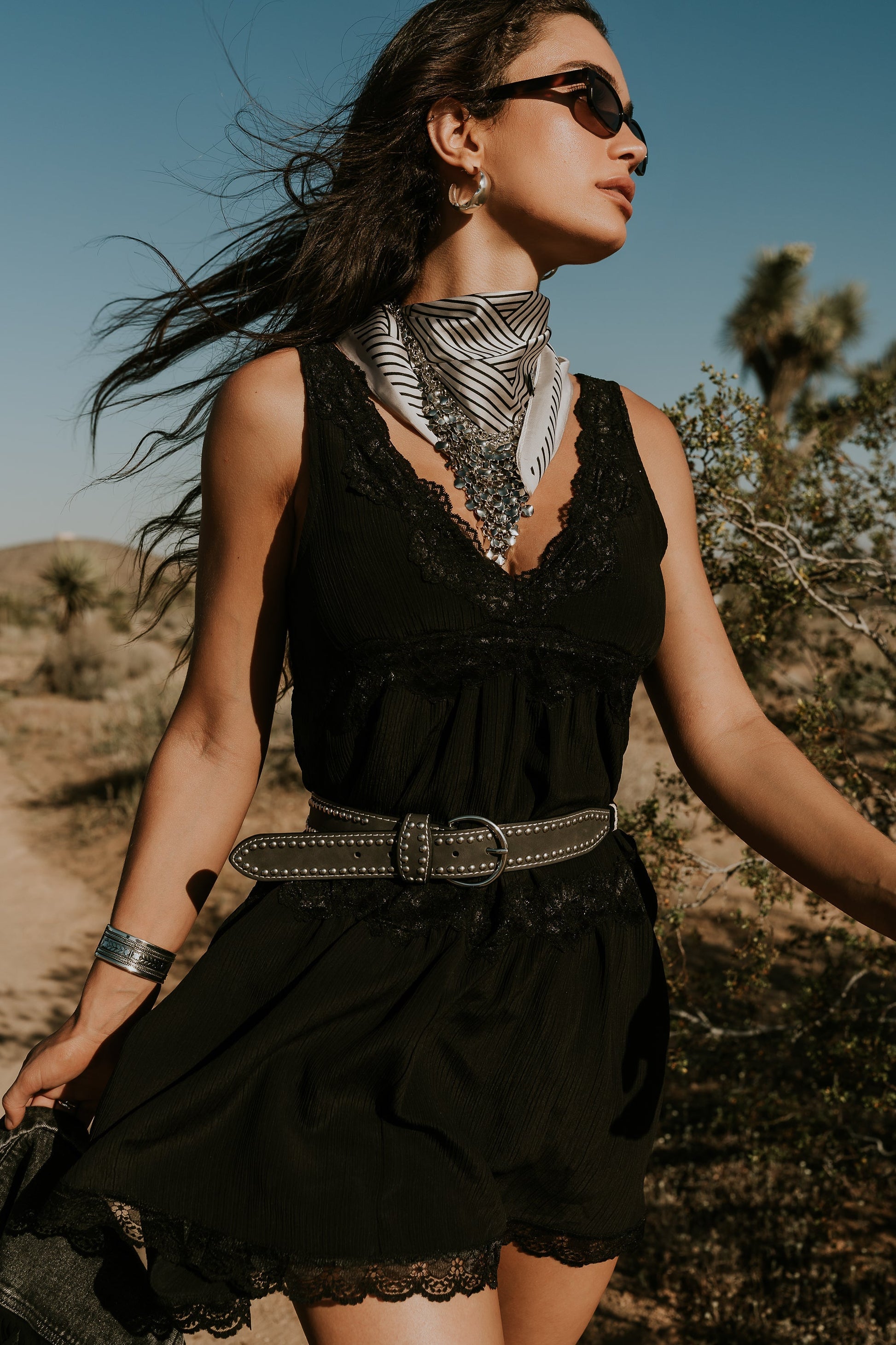 Quinny Lace Trim Mini Dress in Black