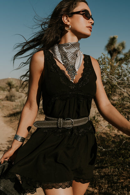Quinny Lace Trim Mini Dress in Black