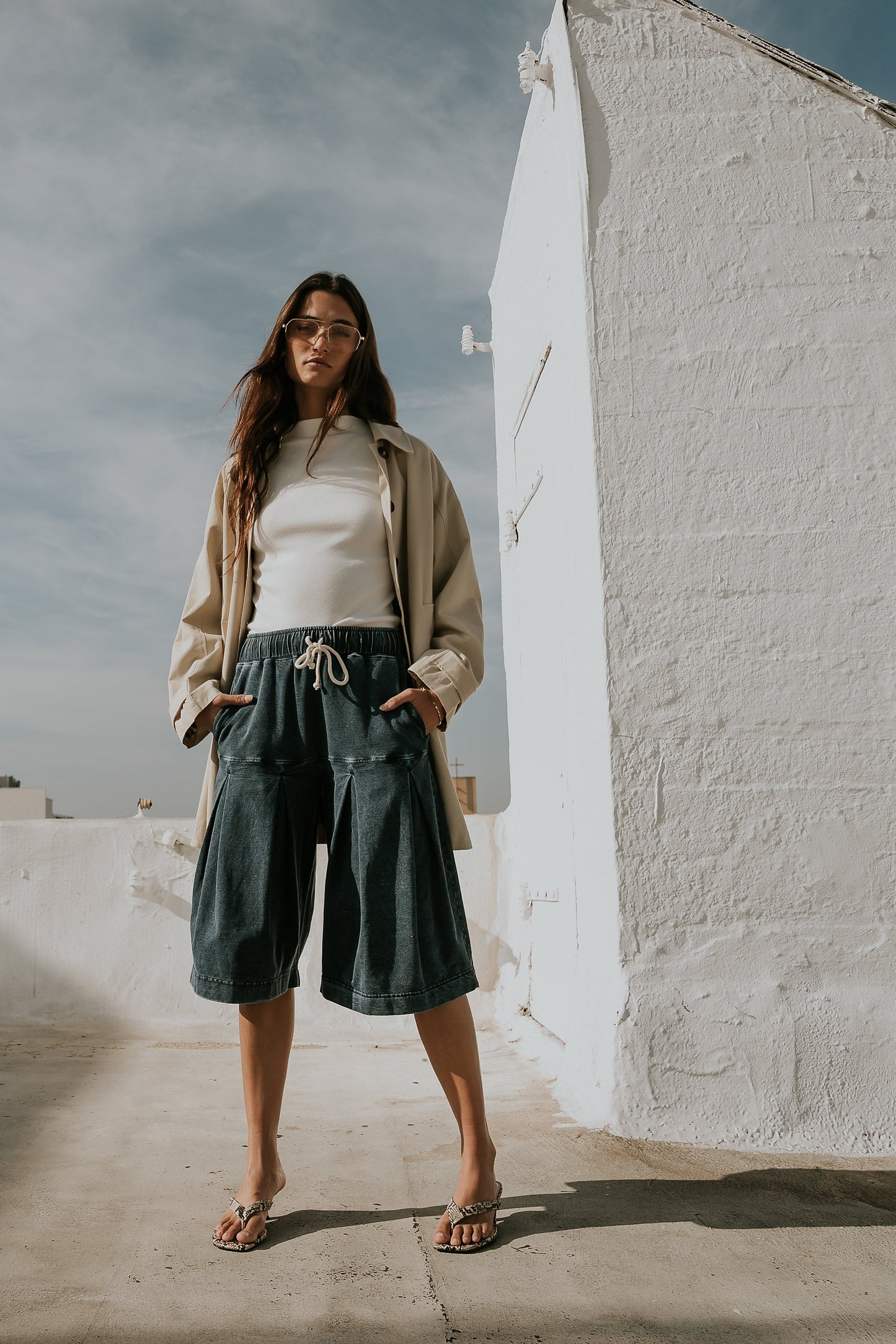 Micha Pleated Shorts in Denim