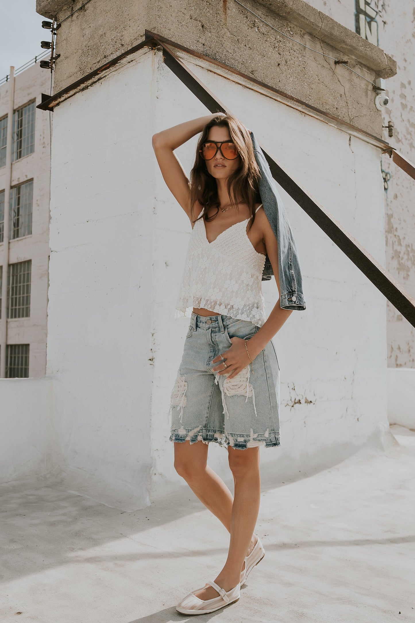 Cashe Distressed Bermuda Shorts