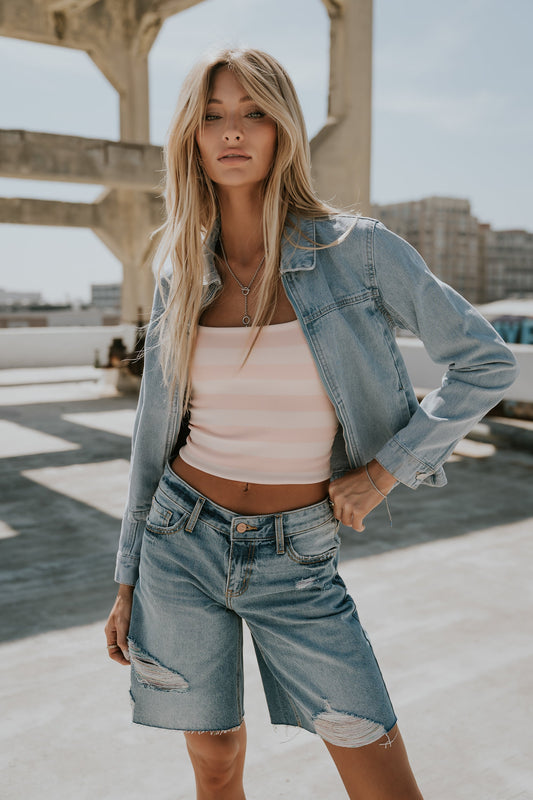 Taisley Striped Cropped Tank in Pink