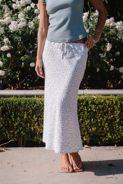 Moxie Floral Maxi Skirt in Off White