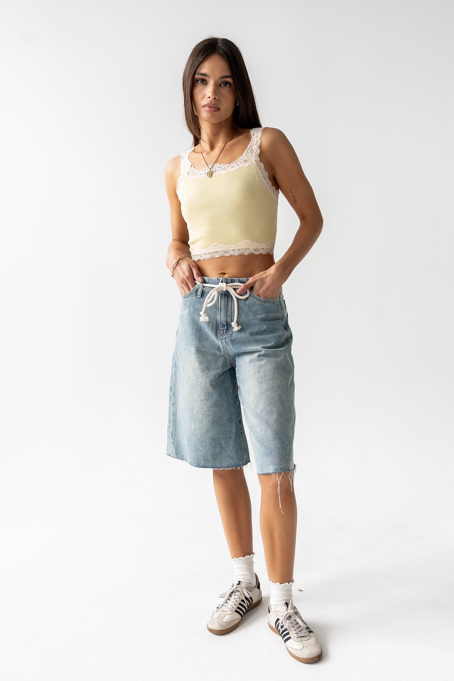 Haiden Lace Trim Tank in Yellow