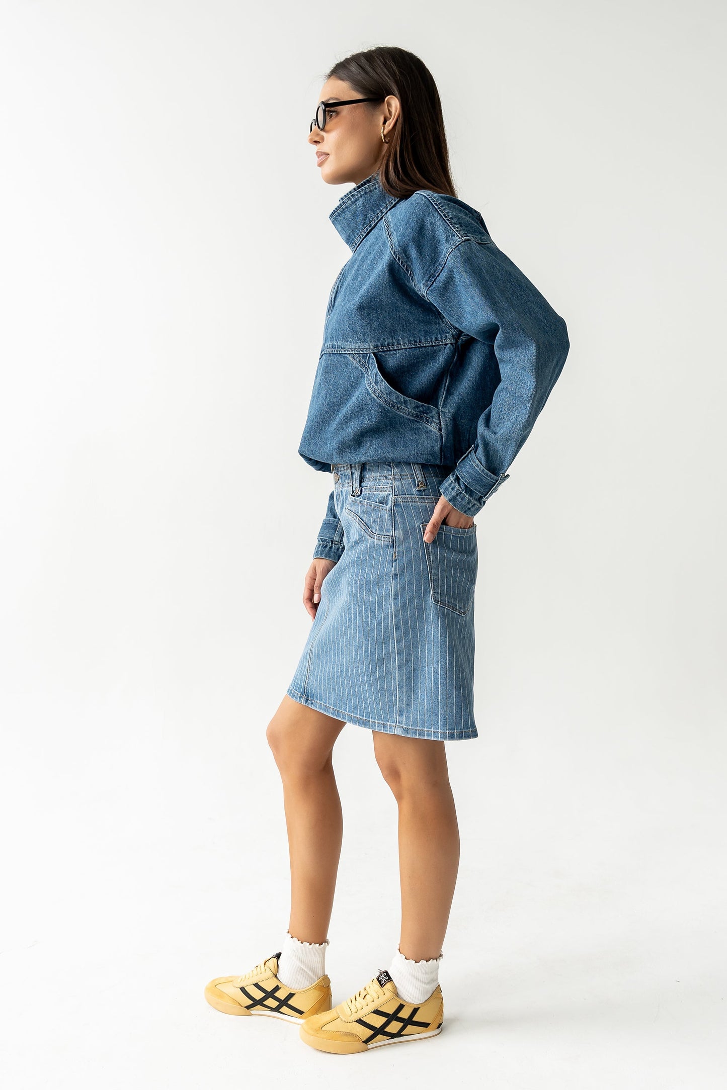 Parker Striped Denim Knee Length Skirt