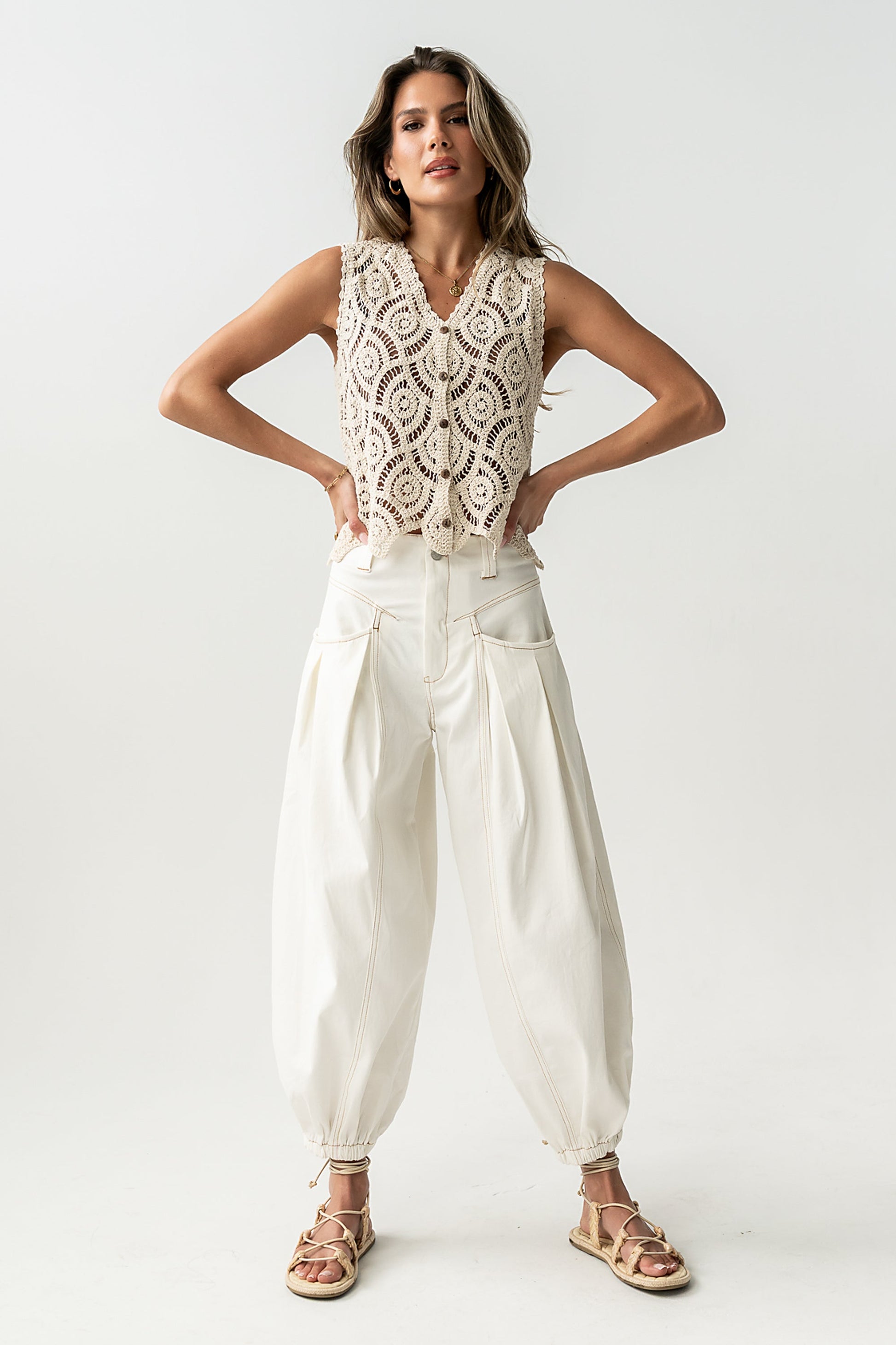 Vicky Crochet Vest in Tan