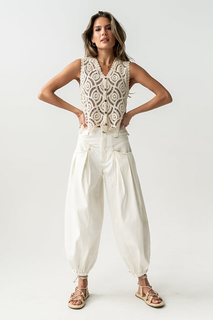 Vicky Crochet Vest in Tan