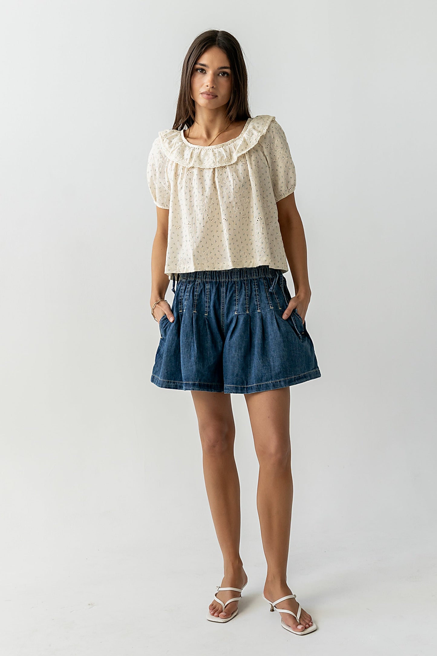 Reika Pleated Denim Shorts