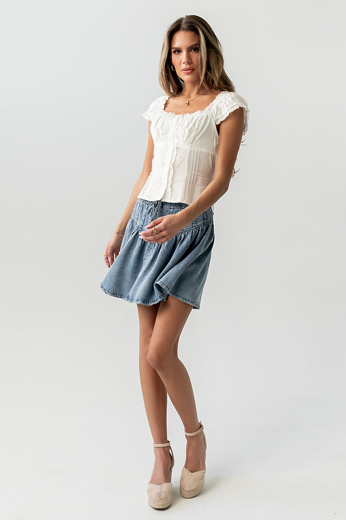Tait Pleated Denim Mini Skirt