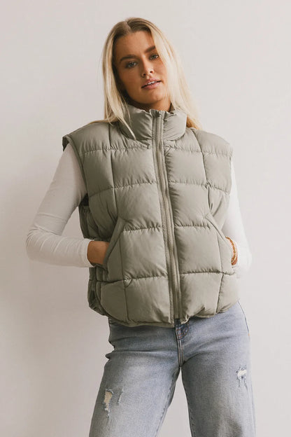 Bellese Quilted Puffer Vest in Olive - FINAL SALE