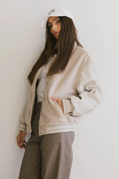 Call The Shots Varsity Jacket in Mocha - FINAL SALE