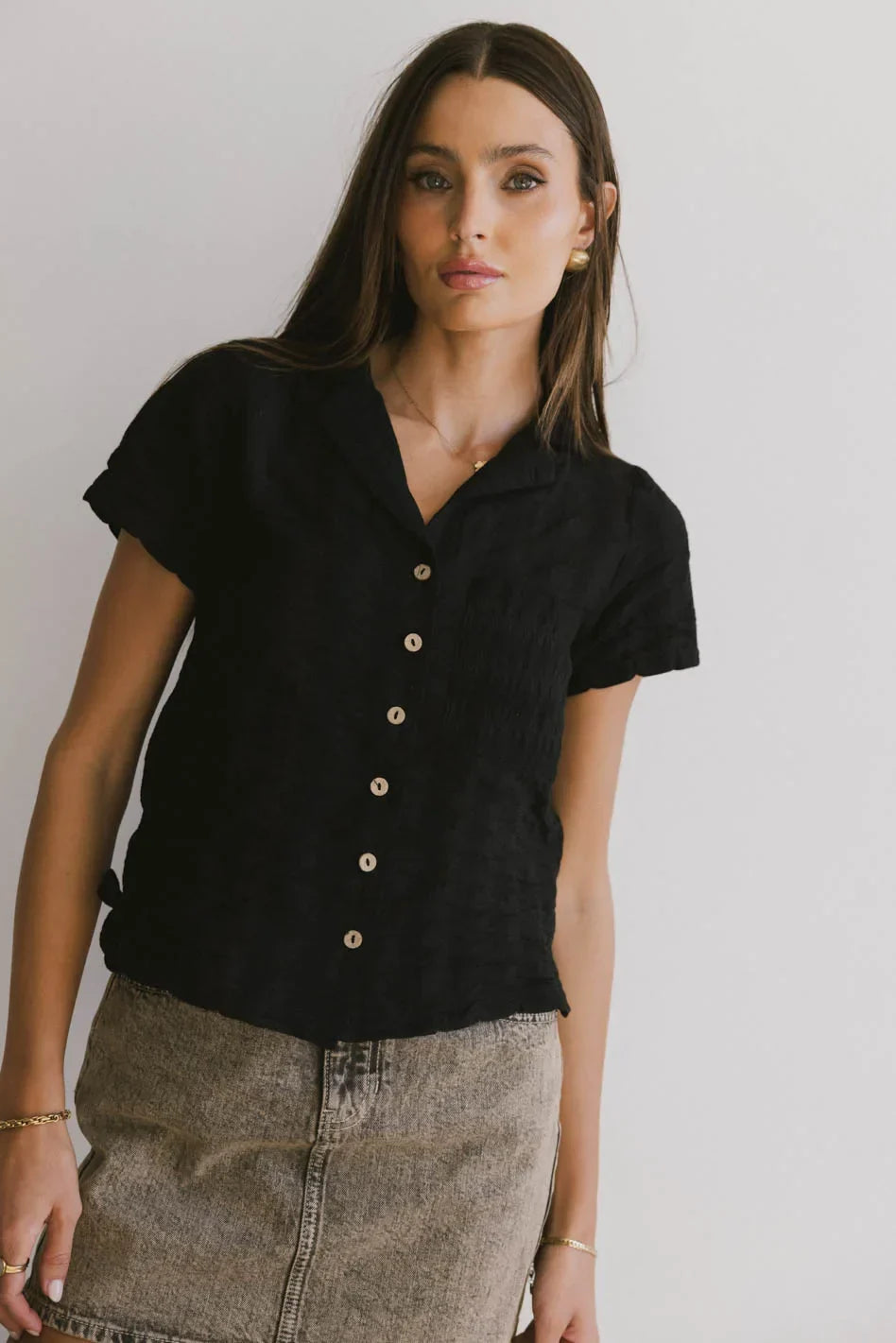Berenice Textured Button Up in Black - FINAL SALE