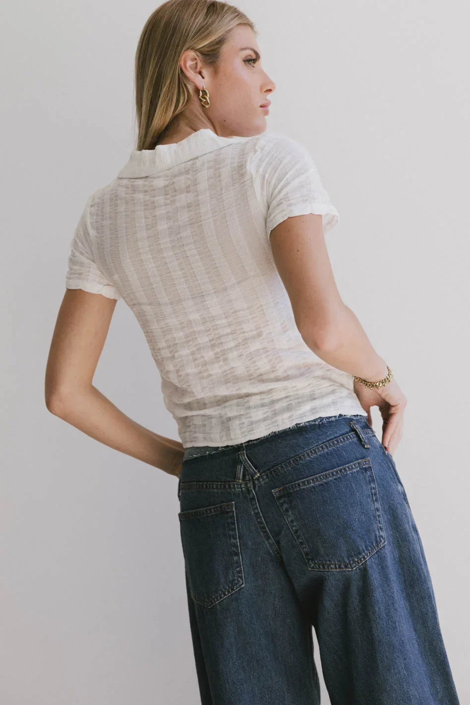 Berenice Textured Button Up in White - FINAL SALE