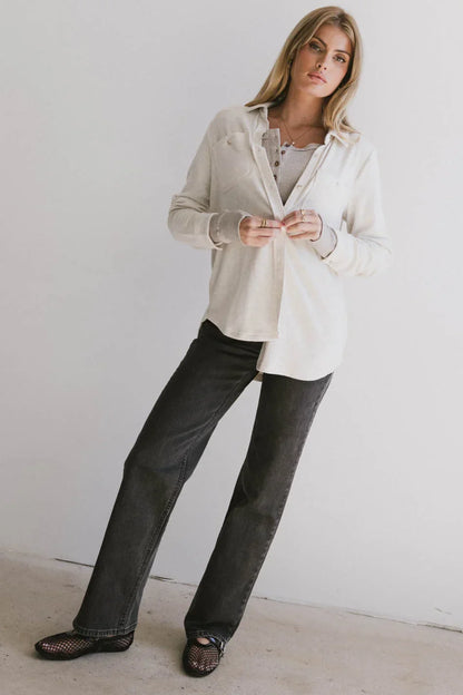 Mada Fleece Button Up in Oatmeal - FINAL SALE