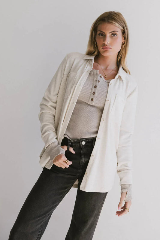 Mada Fleece Button Up in Oatmeal - FINAL SALE