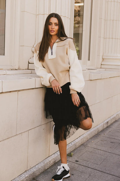 Zeya Half Zip Sweatshirt in Tan - FINAL SALE