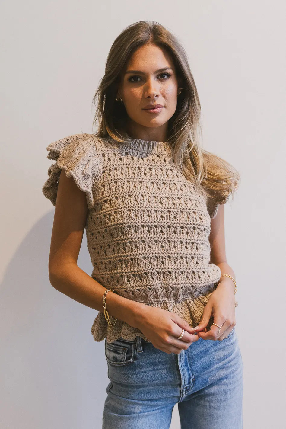 Shelly Ruffle Sweater in Natural - FINAL SALE