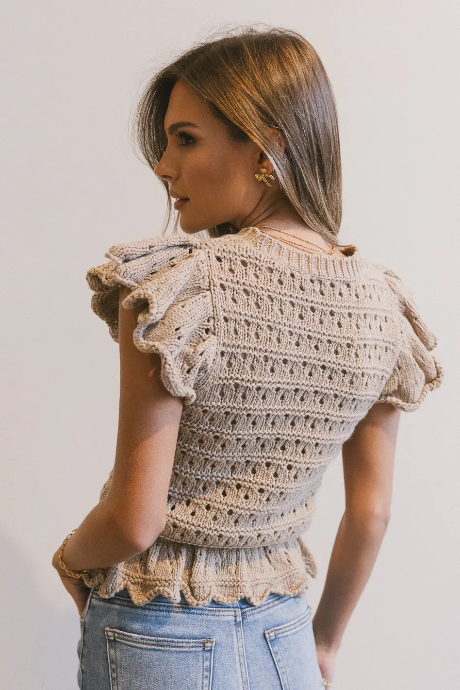 Shelly Ruffle Sweater in Natural - FINAL SALE