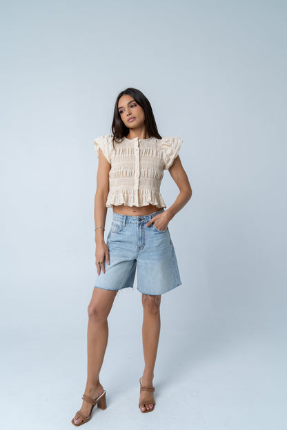 Holly Smocked Blouse in Cream