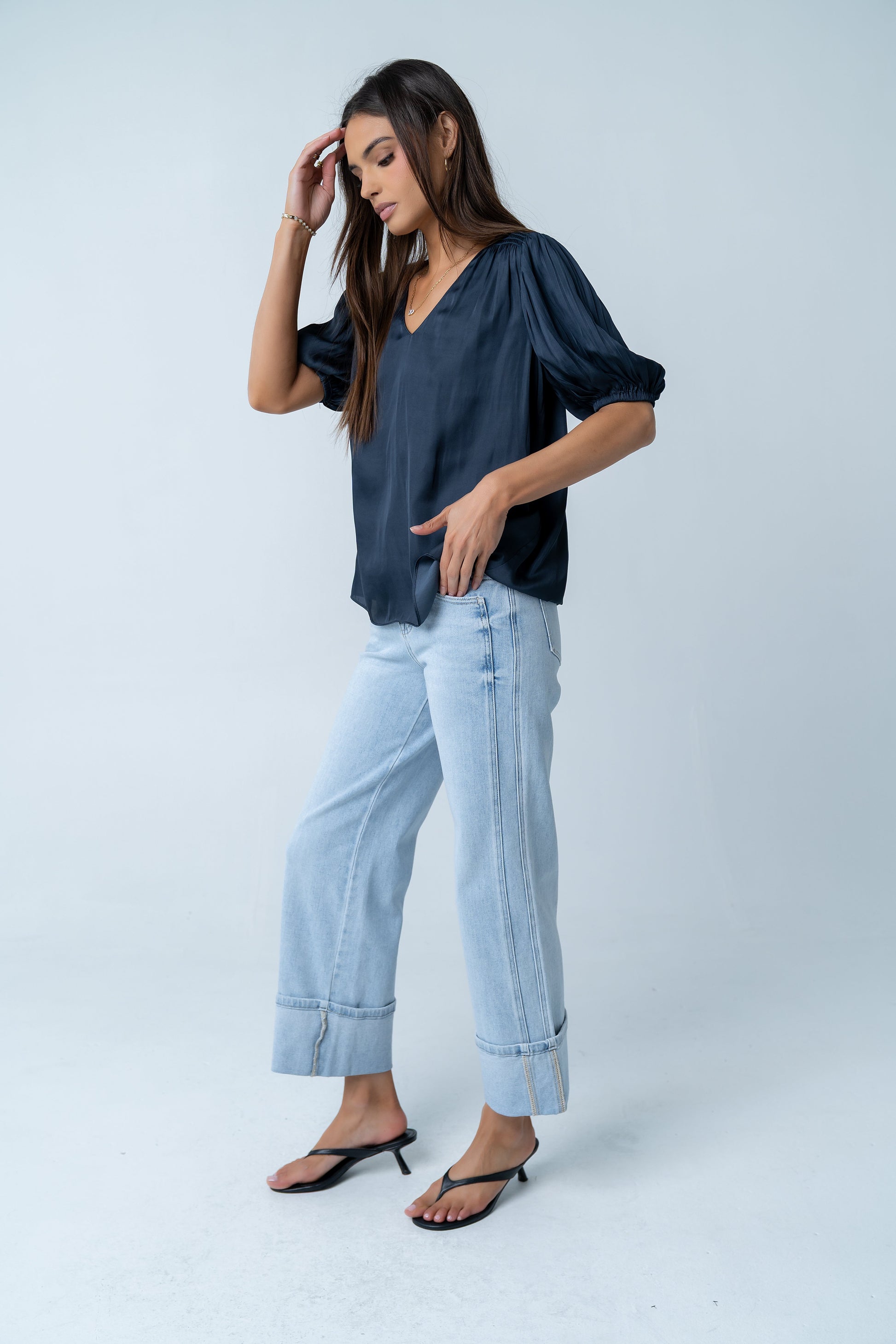 Kenyen Cuffed Wide Leg Jeans