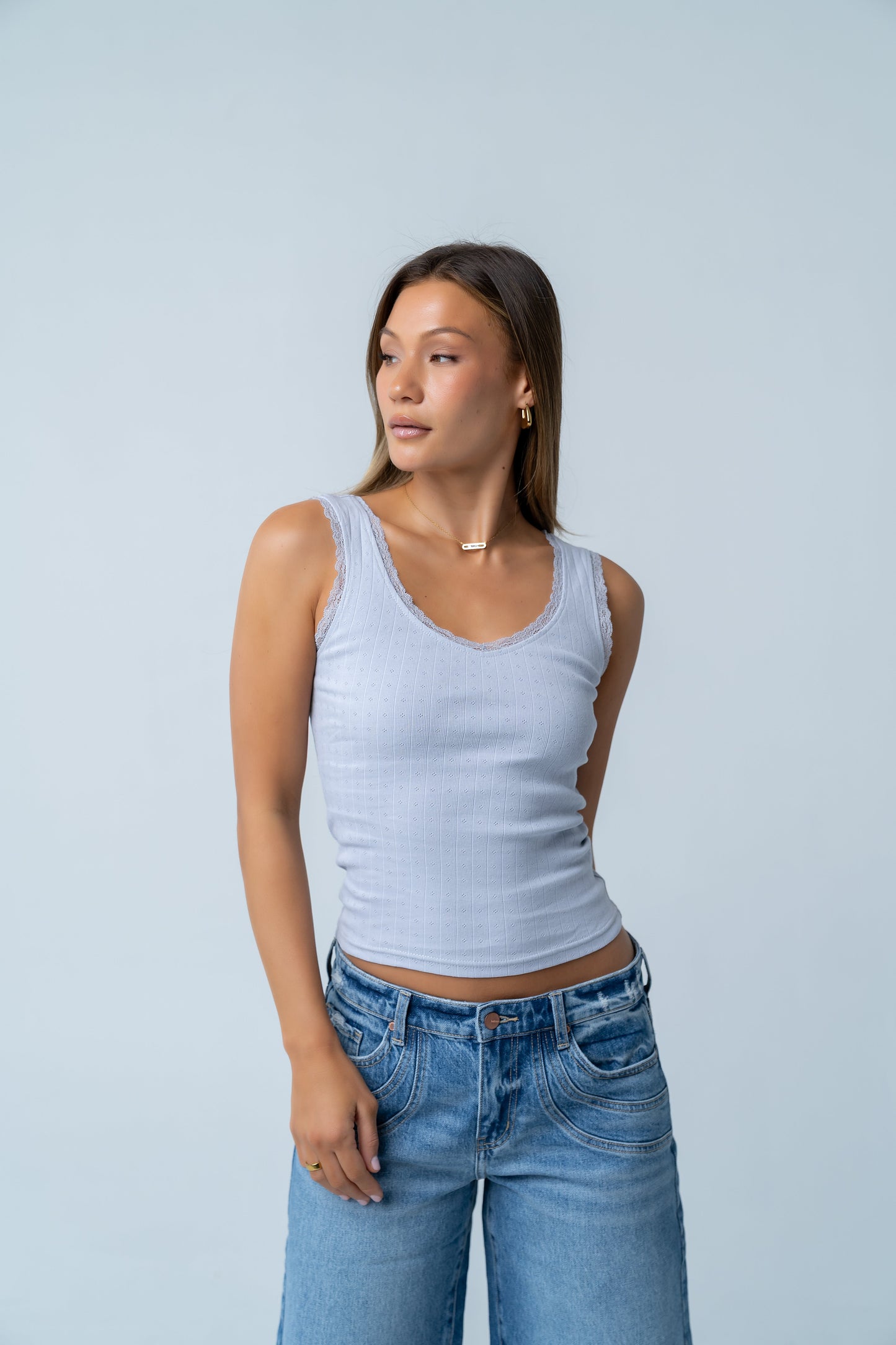 Mackie Lace Trim Tank in Blue