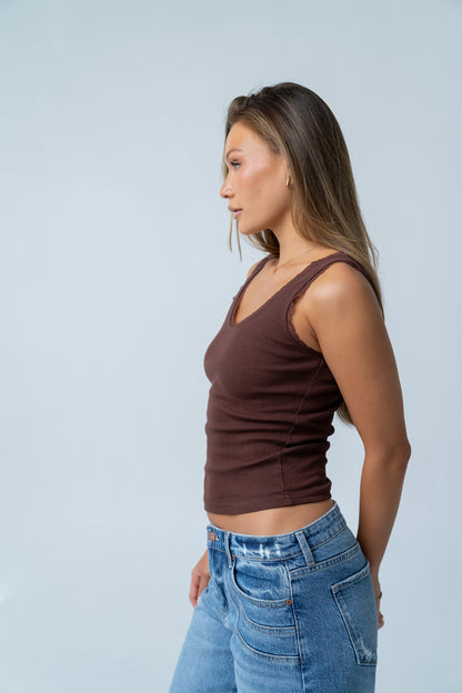 Mackie Lace Trim Tank in Brown