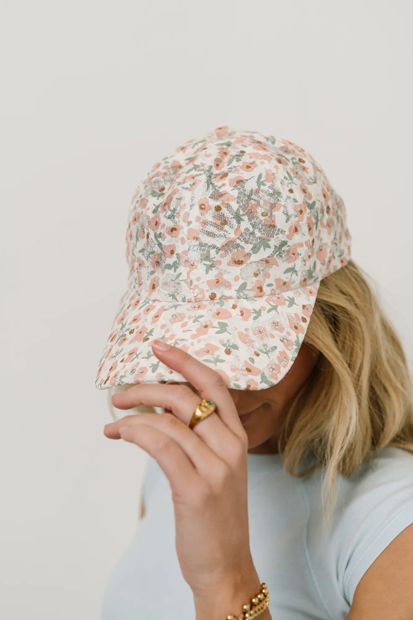 Floral Baseball Cap in Peach