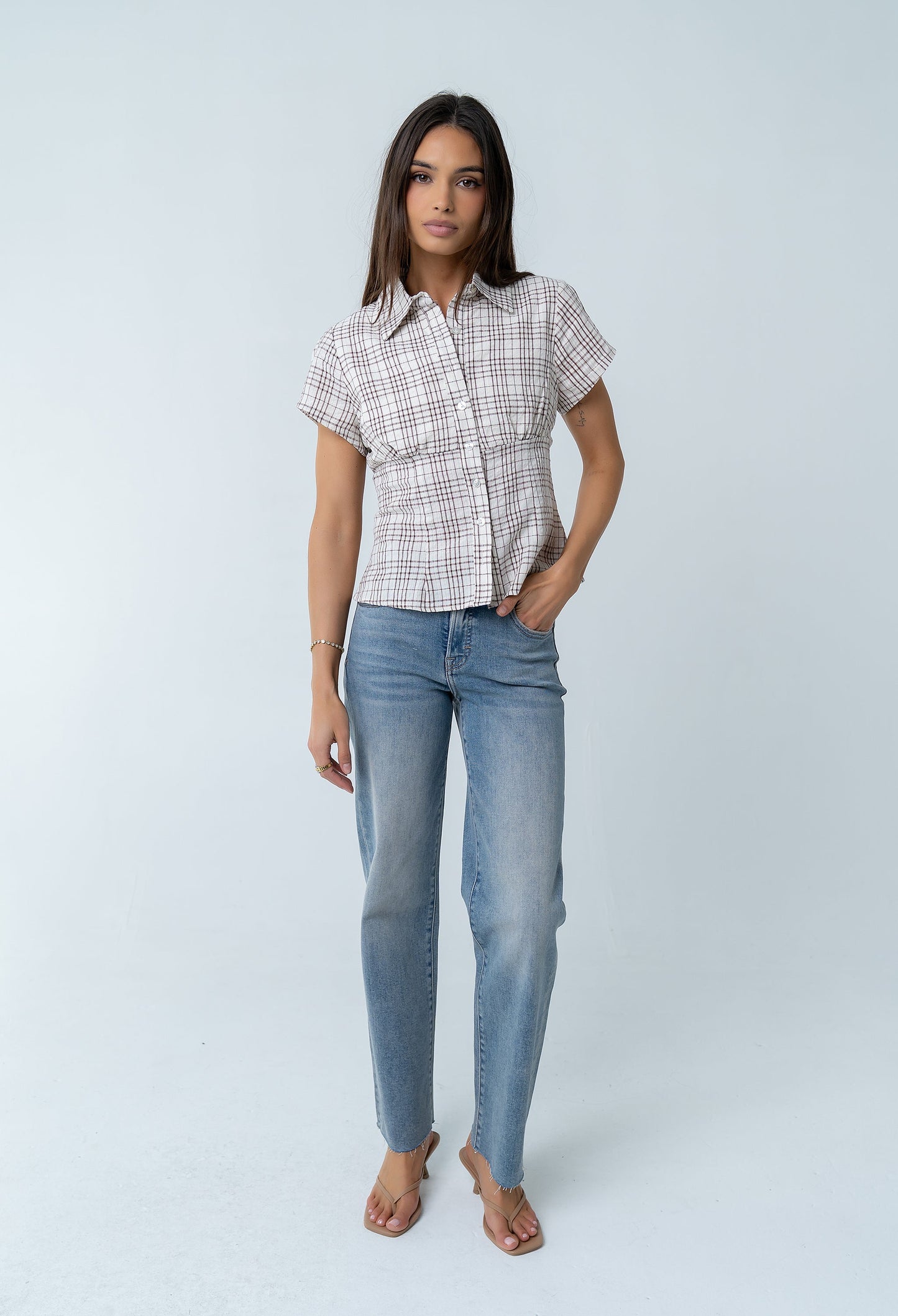 Tristan Plaid Button Up in Brown