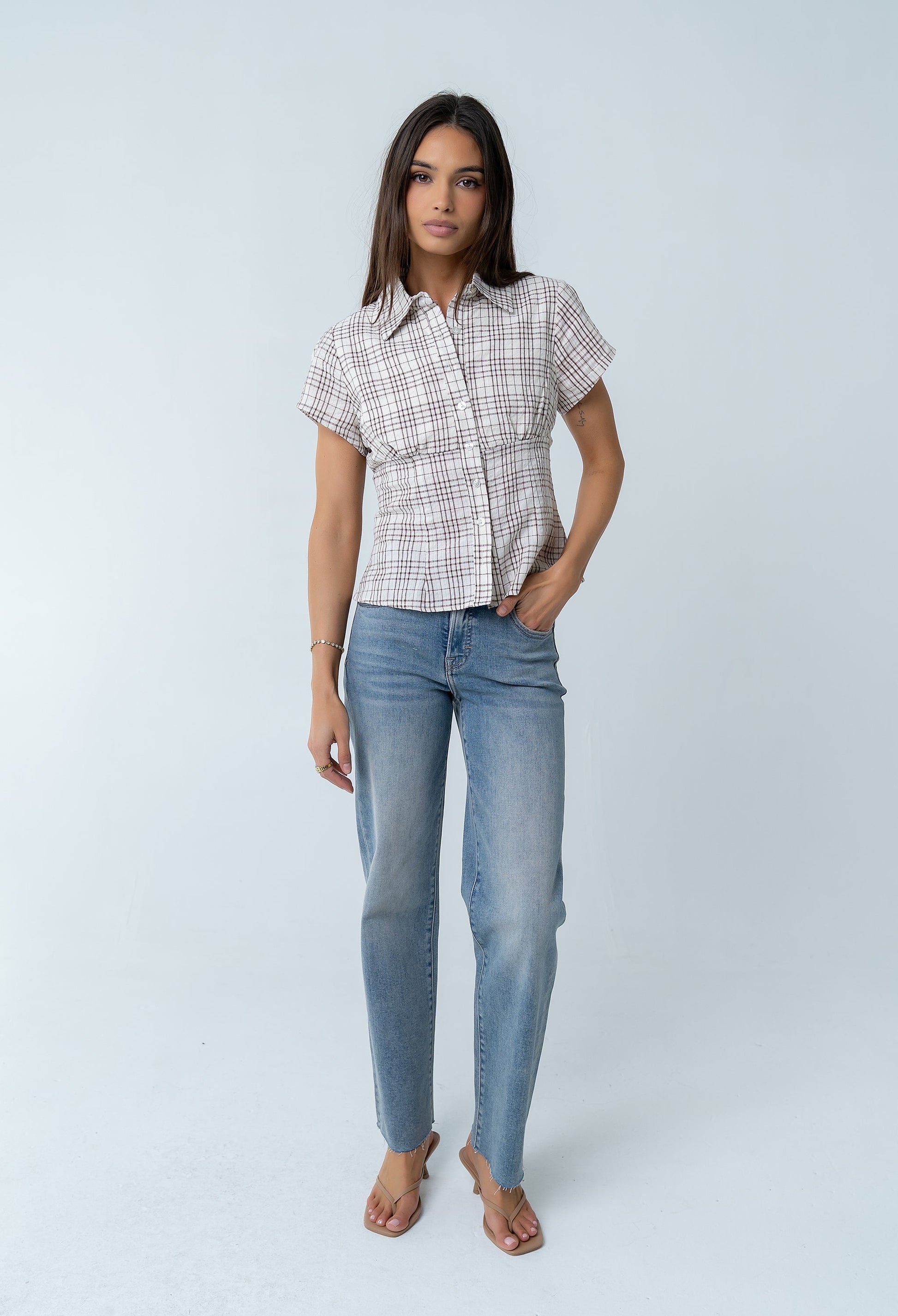 Tristan Plaid Button Up in Brown