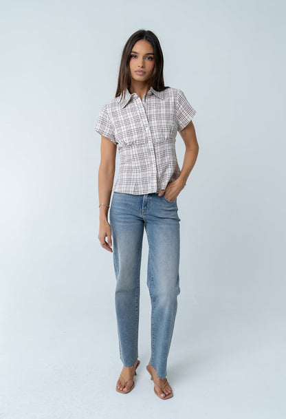 Tristan Plaid Button Up in Brown