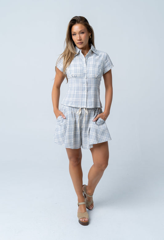 Katherine Plaid Shorts in Blue