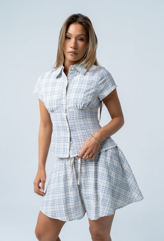 Tristan Plaid Button Up in Blue